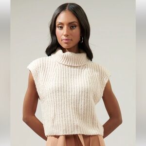 Sugarlips Monica Sleeveless Cropped Cream Turtleneck Sweater